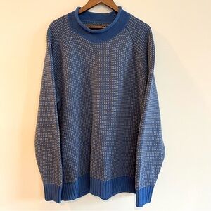 LL Bean Signature 100% Organic Cotton Sweater Waffle-stitch Blue Tan XXL Tall